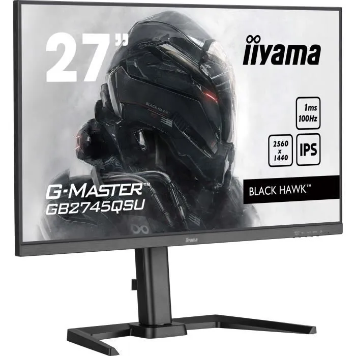 Iiyama GB2745QSU-B2 - Écran PC Gamer G-Master Black Hawk 27" QHD 2560x1440 IPS 100Hz 1ms, HUB USB, Haut-parleurs, Pied Réglable en Hauteur