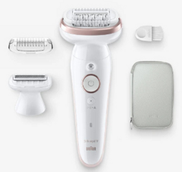 Braun 9-030 Silk-épil 9 Épilateur électrique sans fil étanche avec tête pivotante et 40 pincettes MicroGrip - Blanc / Rose