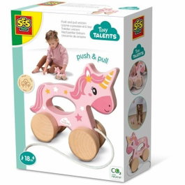 SES Creative Licorne en bois 2 en 1 rose à pousser ou à tirer
