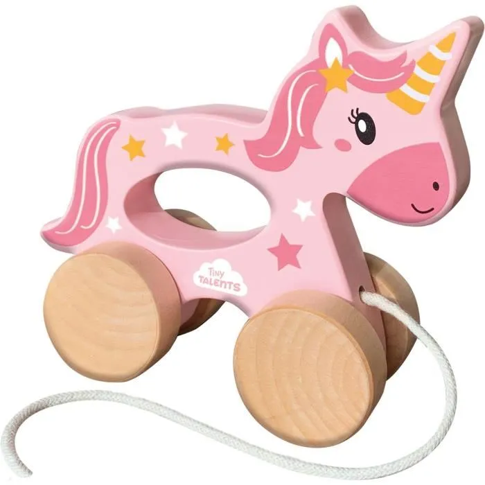 SES Creative - Licorne en bois 2 en 1 à pousser et à tirer, jouet avec cordon de traction et roues robustes, rose
