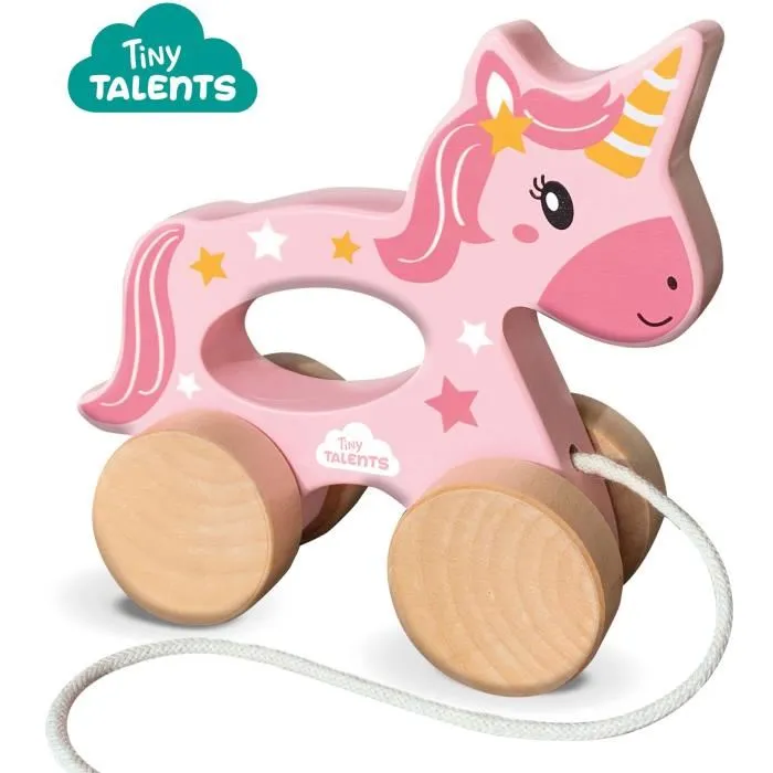SES Creative - Licorne en bois 2 en 1 à pousser et à tirer, jouet avec cordon de traction et roues robustes, rose