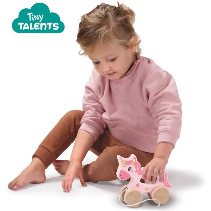 SES Creative - Licorne en bois 2 en 1 à pousser et à tirer, jouet avec cordon de traction et roues robustes, rose