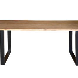 GINER Y COLOMER - Table de salle à manger en bois d'acacia massif naturel avec piètement en métal noir, 74 cm de hauteur, à monter