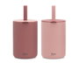 KioKids Lot de Gobelets d'Apprentissage en Silicone Rose avec Couvercle et Paille, 180 ml, 100% Silicone Alimentaire, Lavable au Lave-Vaisselle, pour Enfants de +6 Mois, Ecofriendly