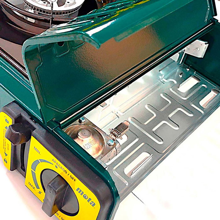 Mota Herramientas Réchaud de Camping 1 Feu - Cocina Gaz Butane Portable 2100W - Protection Vent - Norme EN17476