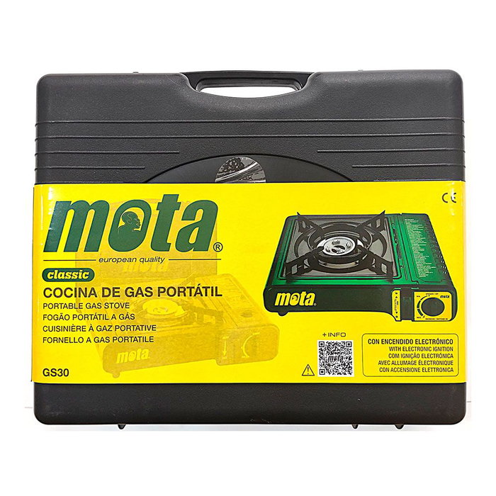 Mota Herramientas Réchaud de Camping 1 Feu - Cocina Gaz Butane Portable 2100W - Protection Vent - Norme EN17476