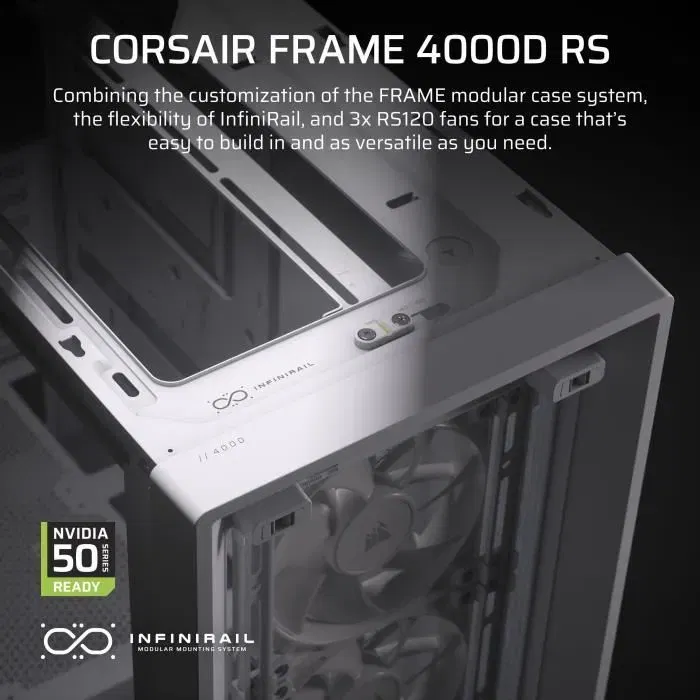Corsair FRAME 4000D RS CC-9011313-WW - Boîtier PC Gamer Moyen-Tour Blanc - Système Modulaire - 3 Ventilateurs RS120 PWM - Compatible Radiateur 360 mm Corsair FRAME 4000D RS CC-9011313-WW - Boîtier PC Gamer Moyen-Tour Blanc - Système Modulaire - 3 Ventilateurs RS120 PWM - Compatible Radiateur 360 mm