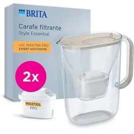 Brita Carafe Filtrante MAXTRA Style Essential Sable 2,4 L avec 2 Filtres MAXTRA Pro Expert Anti-Tartre et Indicateur Smart Light