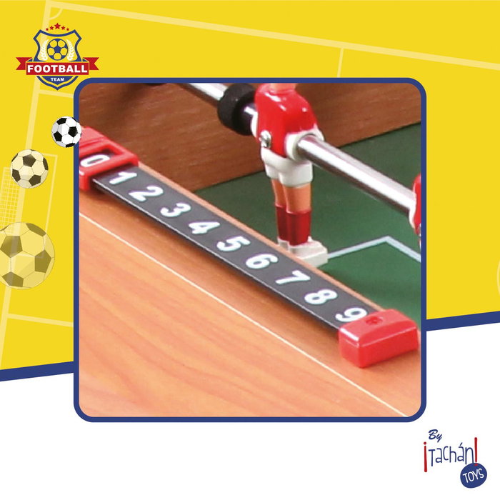 TACHAN - Baby-foot en bois de table 69 x 37 x 24 cm avec patines et compteur de buts - Multilangue (anglais, italien, espagnol)