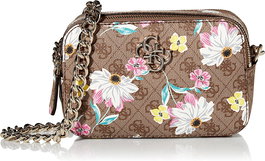 Guess Sac à bandoulière pour femme Noelle en tissu floral avec doubles compartiments zippés, 20.32 x 13.97 x 7.62 cm