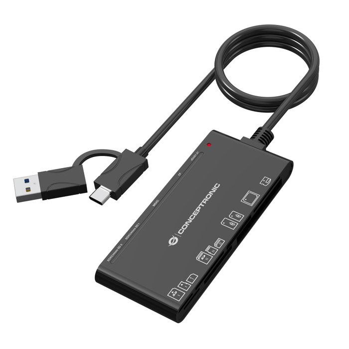 Conceptronic BIAN010B Lecteur de cartes externe USB-C et USB-A Conceptronic BIAN010B Lecteur de cartes externe USB-C et USB-A