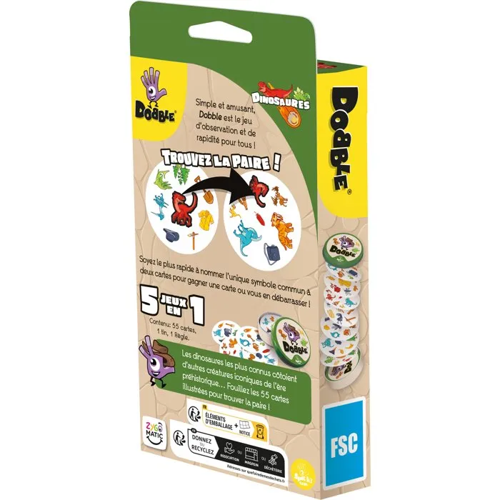 Zygomatic - Jeu Dobble Dinosaures - Jeu d'observation et rapidité - Version française - De 4 ans - 2 à 8 joueurs - 15 min