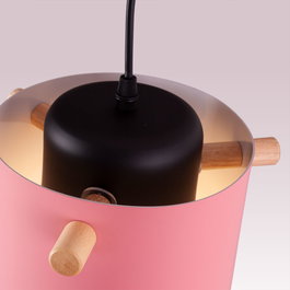 SKD-P1013-S Lampe à Suspension Averie Bois Acier 1xE27 Sans Ampoule Saumon