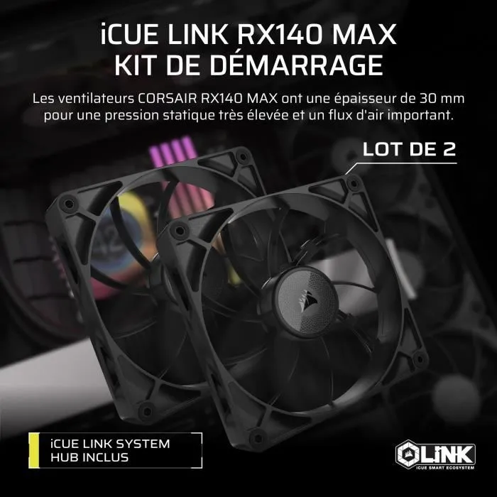 Corsair iCUE LINK RX140 MAX Kit de refroidissement liquide Noir Corsair iCUE LINK RX140 MAX Kit de refroidissement liquide Noir