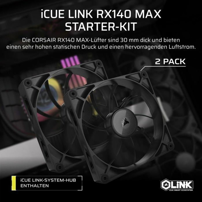 Corsair iCUE LINK RX140 MAX Kit de refroidissement liquide Noir Corsair iCUE LINK RX140 MAX Kit de refroidissement liquide Noir