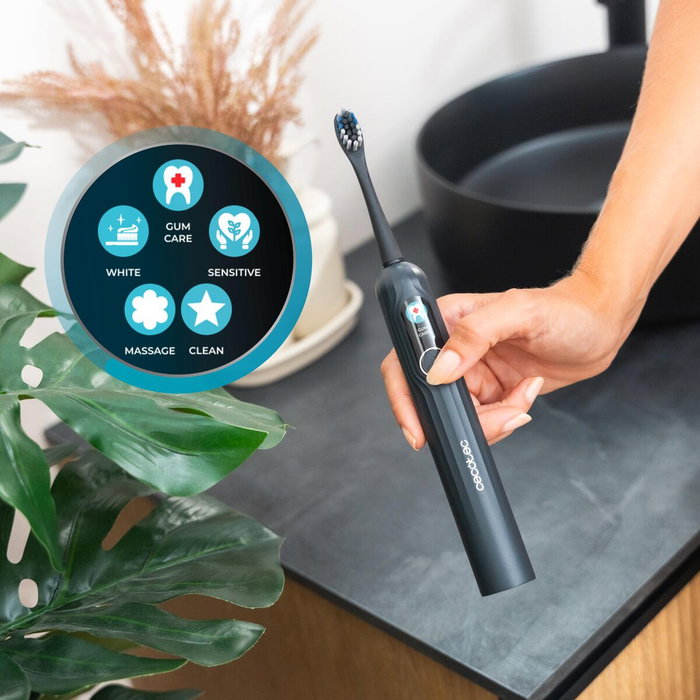 Cecotec Brosse à dents électrique sonique UltraSonic PlatiniumSwing noir, écran, 5 modes