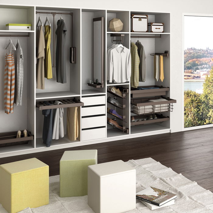 Emuca Penderie rabattable pour armoire Hang, 600 - 830, Peint en moka, Acier et Plastique.