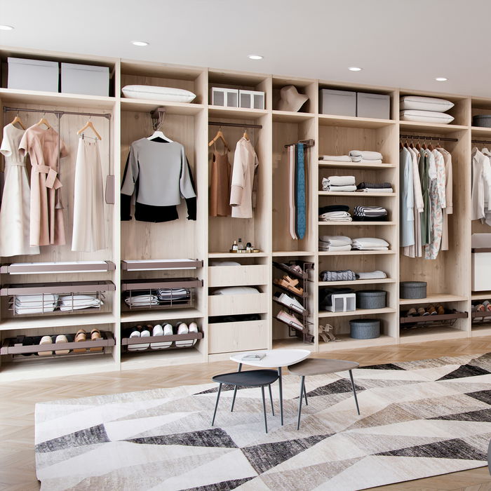 Emuca Penderie rabattable pour armoire Hang, 600 - 830, Peint en moka, Acier et Plastique.