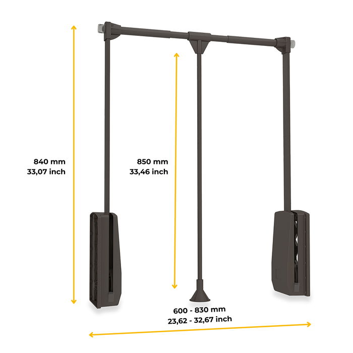 Emuca Penderie rabattable pour armoire Hang, 600 - 830, Peint en moka, Acier et Plastique.