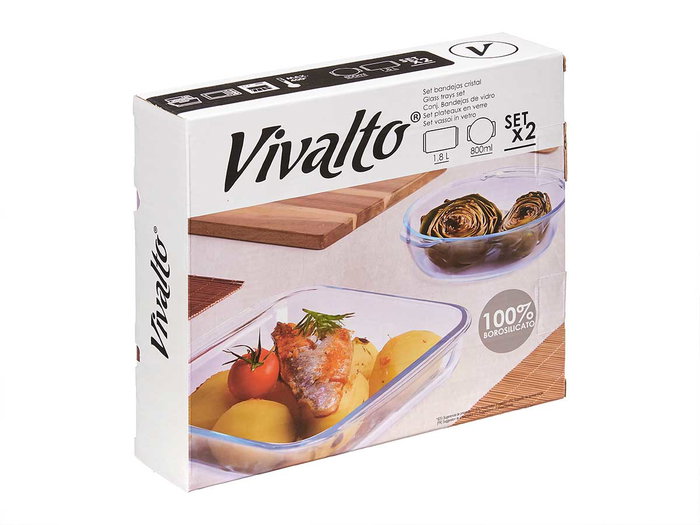 Vivalto Lot de 2 plats en verre borosilicate transparent 800 ml et 1800 ml 25 x 6 x 22 cm (Set de 6)