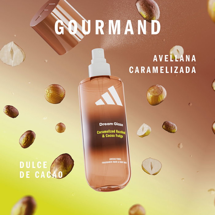 Adidas Vibes Dream Glaze Brume Parfumée pour Cheveux et Corps - Notes de Noisette Caramélisée et Cacao - 236 ml