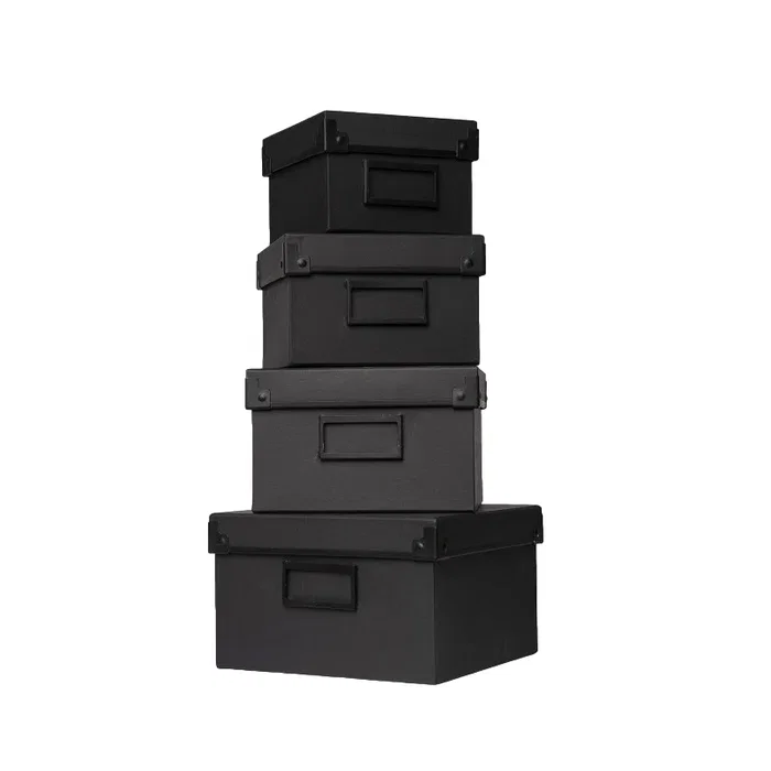 Depot Set de 4 boîtes cadeau en carton noir Depot Set de 4 boîtes cadeau en carton noir