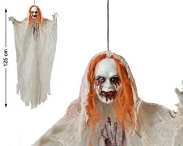 Fantasma Colgante Halloween 125 cm avec cheveux orange et visage sanglant