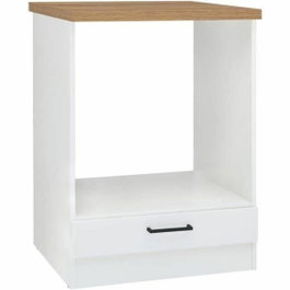 JUNONA Meuble bas four 60 cm avec plan de travail, Blanc brillant et doré