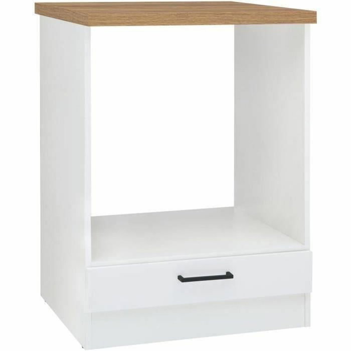 JUNONA Meuble bas four 60 cm avec plan de travail, Blanc brillant et doré JUNONA Meuble bas four 60 cm avec plan de travail, Blanc brillant et doré