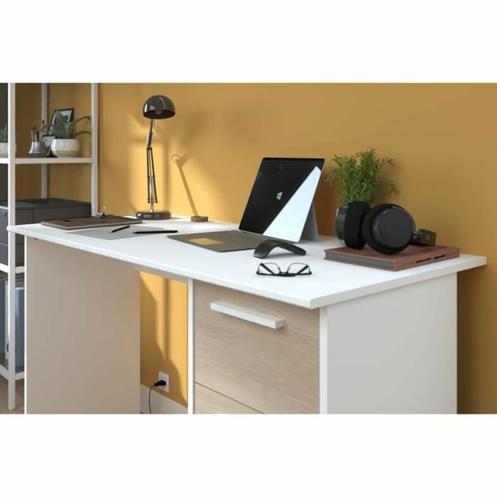 Parisot Bureau droit ESSENTIEL - 3 tiroirs - Chêne et Blanc Parisot Bureau droit ESSENTIEL - 3 tiroirs - Chêne et Blanc