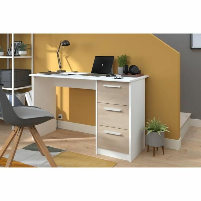 Parisot Bureau droit ESSENTIEL - 3 tiroirs - Chêne et Blanc Parisot Bureau droit ESSENTIEL - 3 tiroirs - Chêne et Blanc