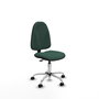 Chaise de bureau Algarra avec mécanisme Contact permanent de base, rembourrée de tissu vert bouteille. Équipée d'une base chromée, sans accoudoirs et de roulettes autobloquantes