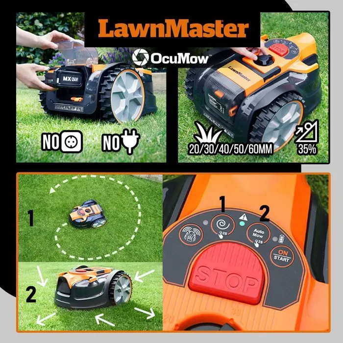 Lawnmaster VBRM16MAX - Robot tondeuse 24V - 8Ah - Sans fil périmétrique Lawnmaster VBRM16MAX - Robot tondeuse 24V - 8Ah - Sans fil périmétrique