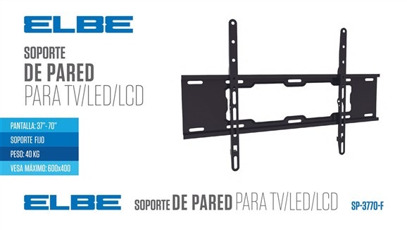 ELBE SP-3770-F - Support mural fixe pour TV 37 à 70 pouces, jusqu'à 40 kg, compatible VESA, noir