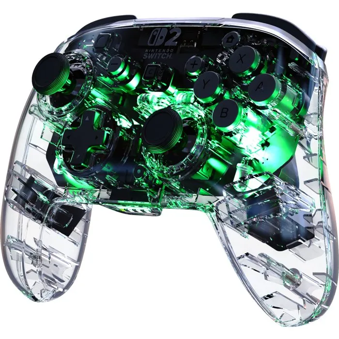 Turtle Beach Afterglow - Manette de jeu sans fil transparente RGB pour Nintendo Switch 2/Switch/Switch Lite/Switch OLED - TMR, commandes des mouvements