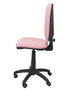 Chaise de bureau Aýna avec mécanisme Contact permanent de base, rembourrée de tissu rose pâle. Équipée d'une base en polyamide noir, sans accoudoirs et de roulettes en nylon de 50 mm.