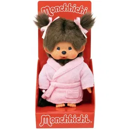 Monchhichi Peluche BANDAI Peignoir Rose 20 cm - Peluche Iconique Ultra Douce pour Câlins et Décoration de Chambre