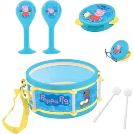 Lexibook Set Musical Peppa Pig - 7 Instruments pour Enfants avec Tambour, Maracas, Tambourin, Castagnettes, Harmonica, Flûte et Trompette