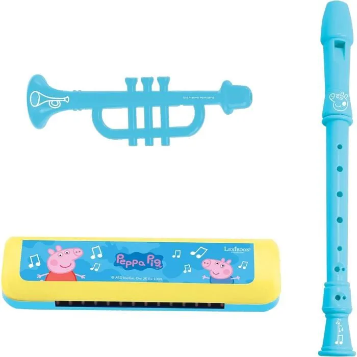 Lexibook Set Musical Peppa Pig - 7 Instruments pour Enfants avec Tambour, Maracas, Tambourin, Castagnettes, Harmonica, Flûte et Trompette
