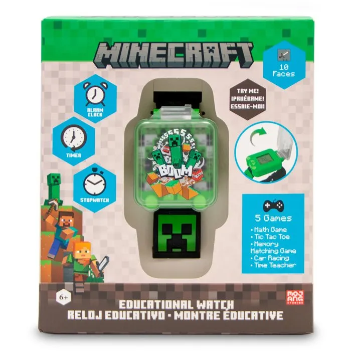 Kids Licensing Montre éducative Minecraft avec jeux pour enfant - MIN4148 - Apprentissage de l'heure, chronomètre, memory, 10 fonds d'écran Kids Licensing Montre éducative Minecraft avec jeux pour enfant - MIN4148 - Apprentissage de l'heure, chronomètre, memory, 10 fonds d'écran