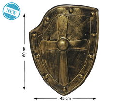 Escudo Medieval - Bouclier de décoration historique 60x45 cm avec croix en relief et finition vieillie, parfait pour costumes et reconstitutions