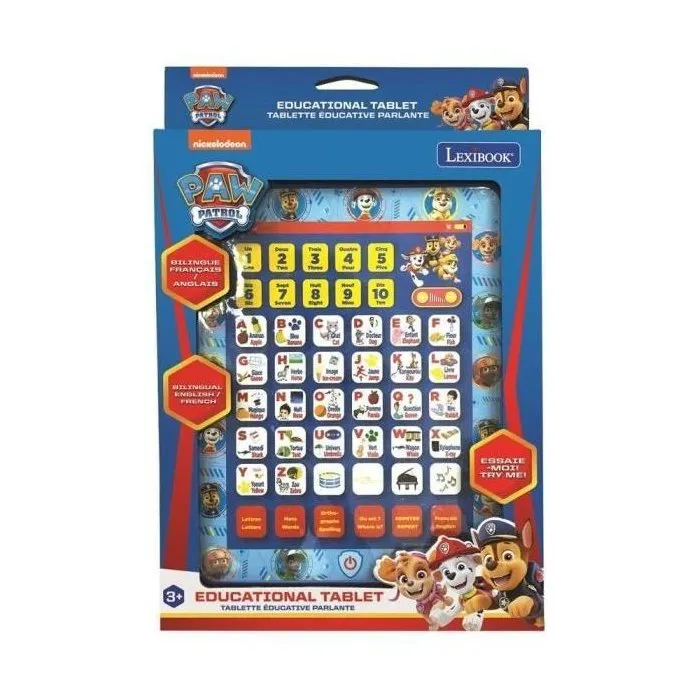 Lexibook Tablette éducative bilingue Pat' Patrouille (Français/Anglais) pour enfants 3 ans et plus, lettres, chiffres, mots, 2 ans de garantie