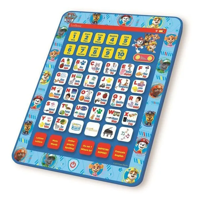 Lexibook Tablette éducative bilingue Pat' Patrouille (Français/Anglais) pour enfants 3 ans et plus, lettres, chiffres, mots, 2 ans de garantie