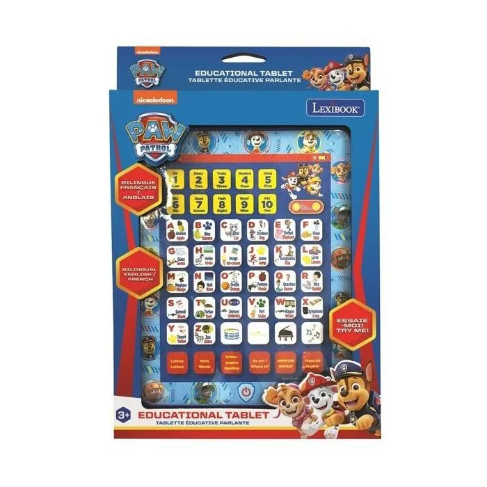 Lexibook Tablette éducative bilingue Pat' Patrouille (Français/Anglais) pour enfants 3 ans et plus, lettres, chiffres, mots, 2 ans de garantie