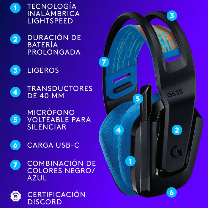 Logitech G G535 LIGHTSPEED Casque Gamer Sans Fil Noir/Bleu