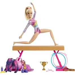 Barbie HRG52 - Poupée Gymnaste Coffret avec Figurine Articulée, Poutre d'Équilibre et 11 Accessoires pour Enfants à partir de 3 Ans