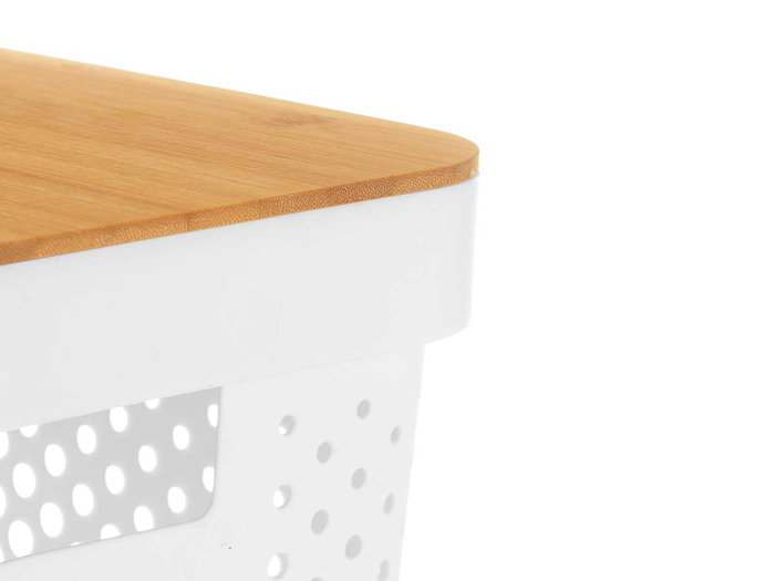 Kinvara Boîte Multiusos Ajourée avec Couvercle Bambou Petit Blanc 26x17.5x12.5 cm (Set de 8)