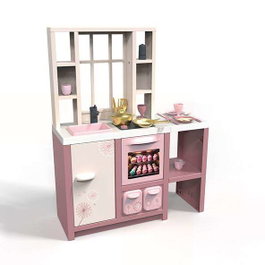 Smoby - Cuisine d'enfant électronique loft rose avec 27 accessoires - 70,40 x 57,40 x 19,70 cm - Dès 3 ans (Espagnol/Portugais)