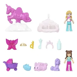 Polly Pocket - Coffret 2 en 1 Lapin JFT88 avec 2 figurines et 12 accessoires - Château et scène familiale - Jeu d'imagination pour enfants dès 4 ans
