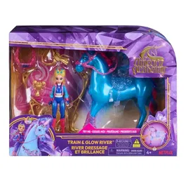 Spin Master Coffret de jeu Unicorn Academy - Playset interactif avec licorne lumineuse River et poupée Isabel articulée, obstacle et accessoires, à partir de 4 ans